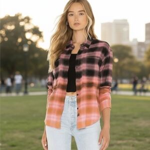 Rails Tierra Pink Orange Black Dip Dye Plaid Shirt Flannel NWOT Womens Small